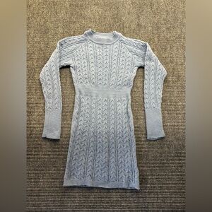 Women’s Blue Long Sleeve Cable Knit Crew Neck Sweater Silhouette Dress Small